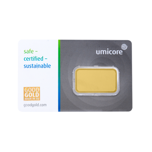 Umicore 10 grams goldbar with certificate front