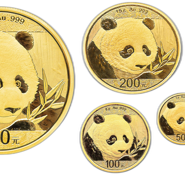 5-Delige set gouden munten Panda 2018 voorkant