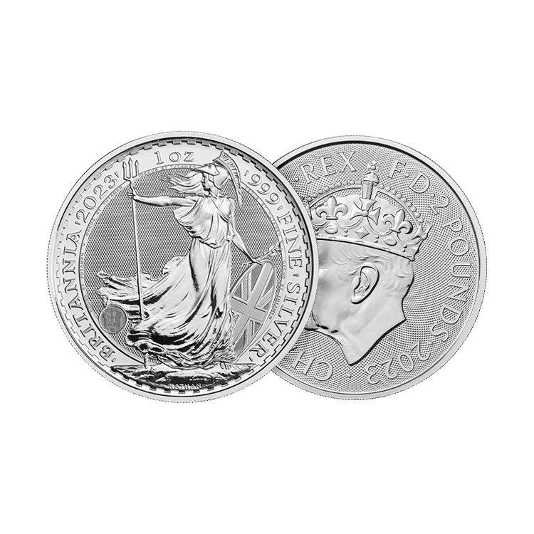 1 troy ounce zilveren Coronation Britannia munt 2023 perspectief 1