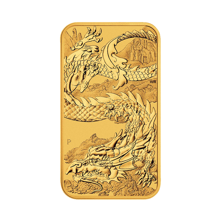 1 troy ounce gouden muntbaar Rectangular Dragon 2023 voorkant