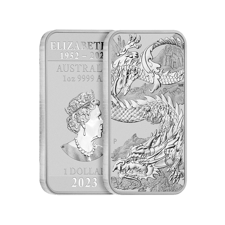 1 troy ounce zilveren muntbaar Rectangular Dragon 2023 perspectief 2