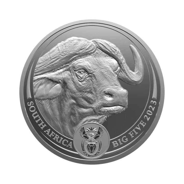 1 troy ounce zilveren munt Big Five II Buffel 2023 voorkant