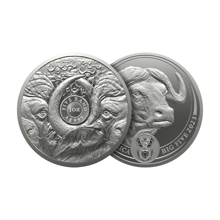 1 troy ounce zilveren munt Big Five II Buffel 2023 perspectief 1