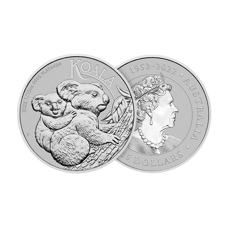 1/10 troy ounce platina Koala munt 2023 perspectief 1