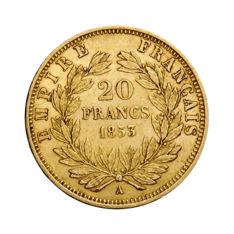 Golden 20 Franc Napoleon III without wreath - various years front