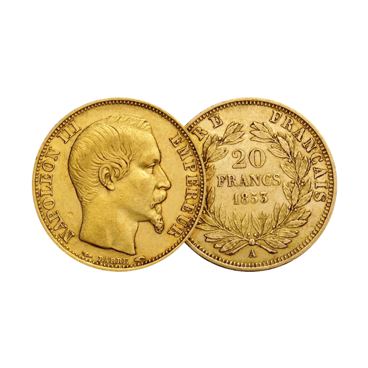 Golden 20 Franc Napoleon III without wreath - various years angle 1