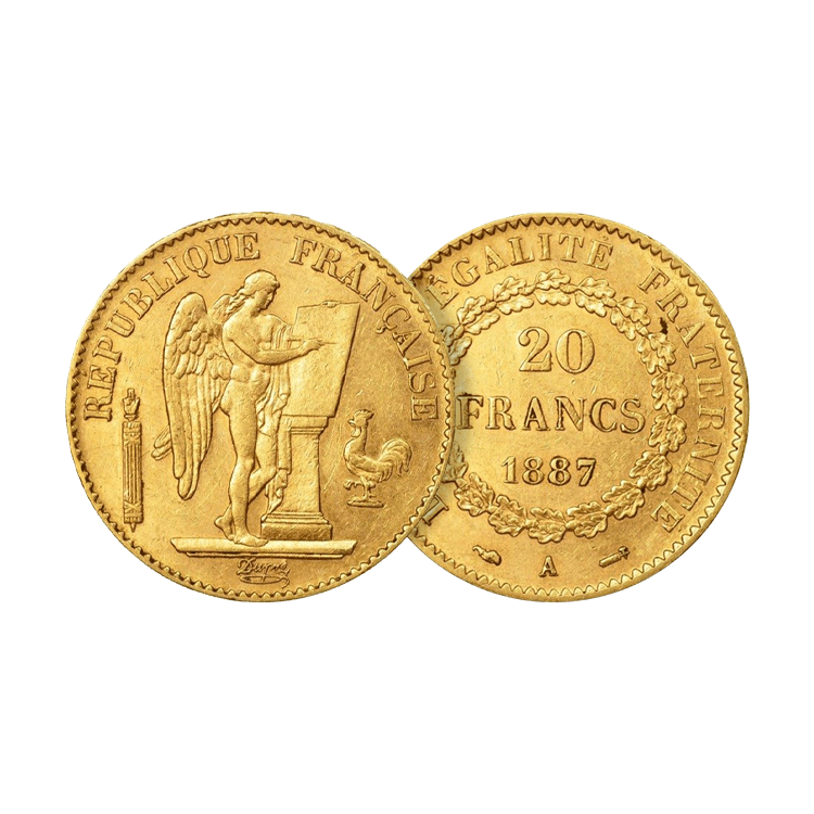 Golden 20 Franc Génie - various years angle 1