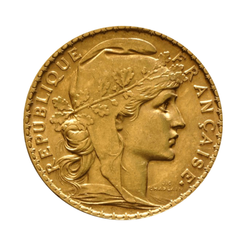 Golden 20 Franc Marianna and Rooster - various years front
