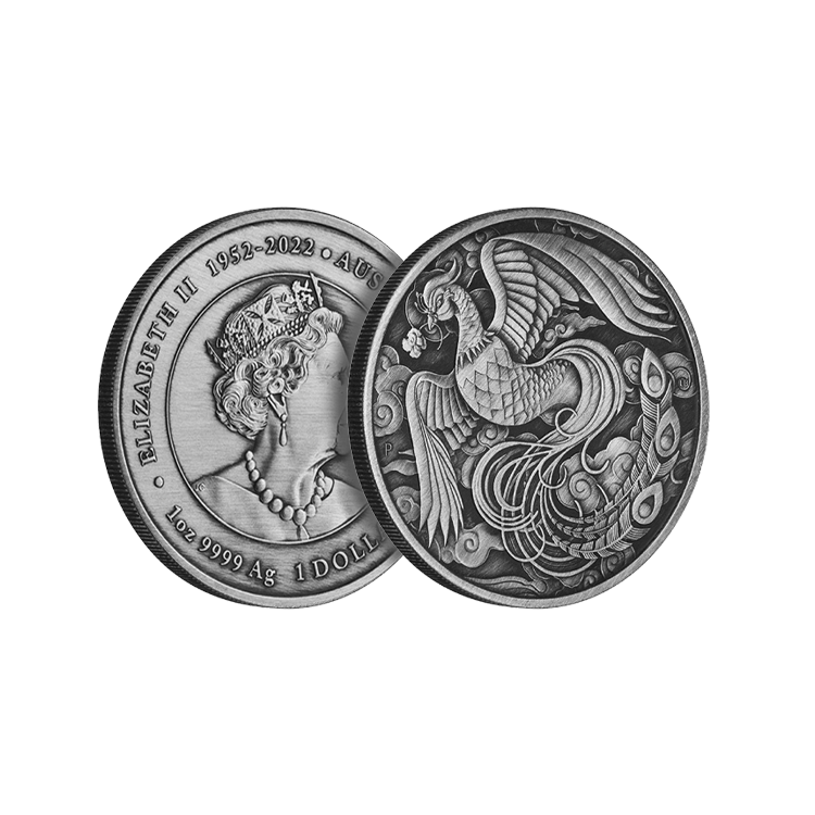 1 troy ounce zilveren munt Chinese Myths and Legends kaartversie - Phoenix 2023 antieke afwerking perspectief 2