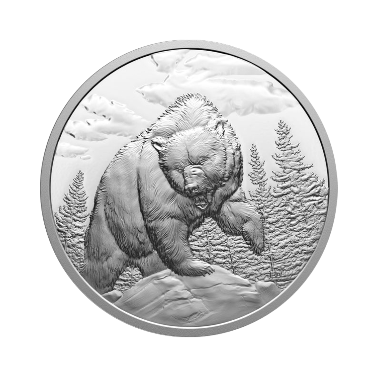 1 troy ounce zilveren munt Goede Jagers - Grizzly beer 2023 Proof voorkant