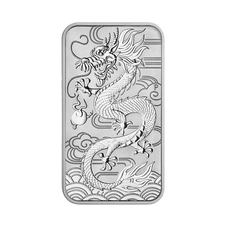 1 troy ounce zilveren munt baar Rectangular Dragon 2018 voorkant