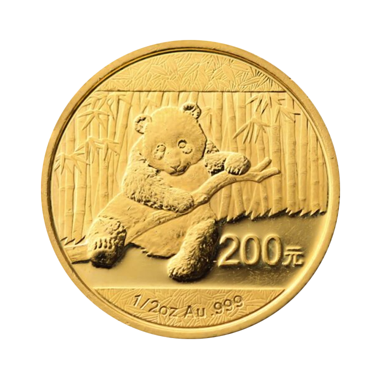 1/2 troy ounce gouden Panda munt voorkant