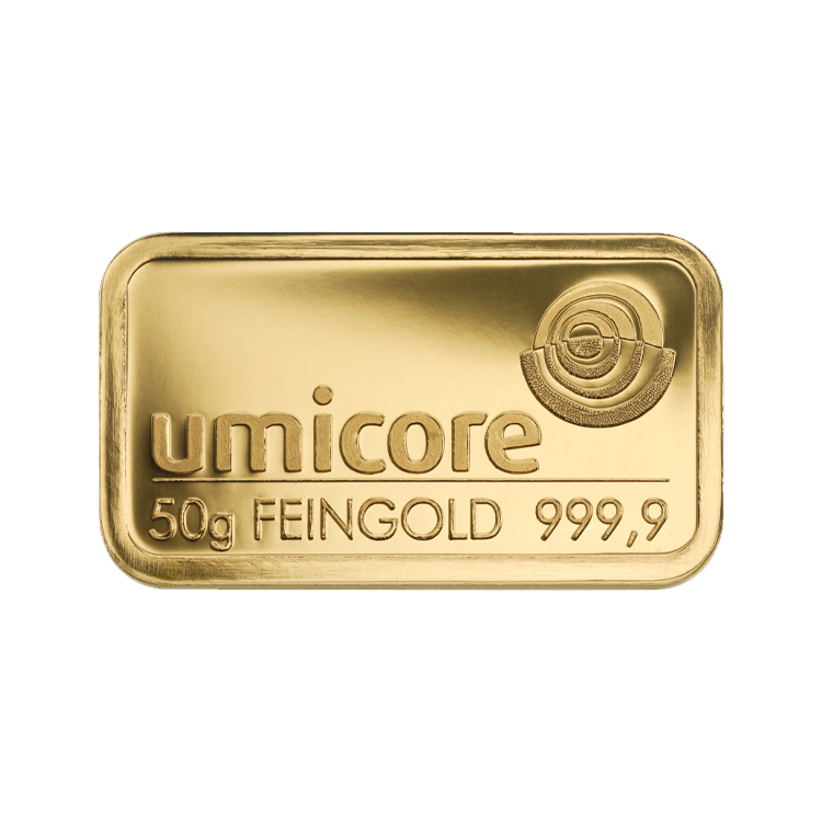 50 Grams gold bar Umicore front