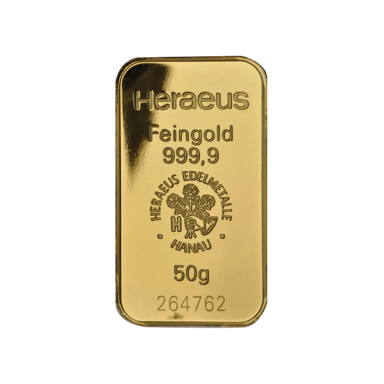 50 Grams gold bar various melters front