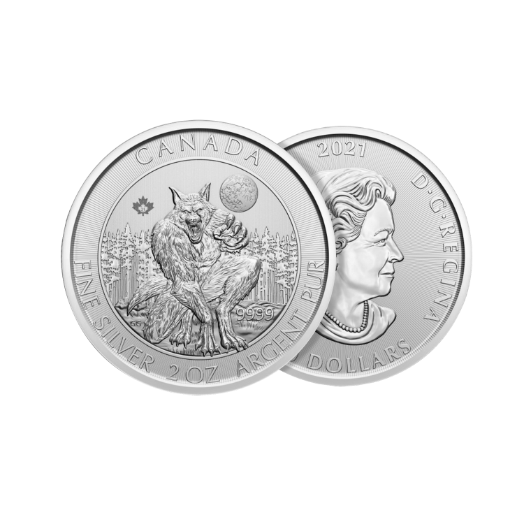2 troy ounce zilveren munt Canadian Creatures of the North Coin - De Weerwolf - The Werewolf 2021 perspectief 2