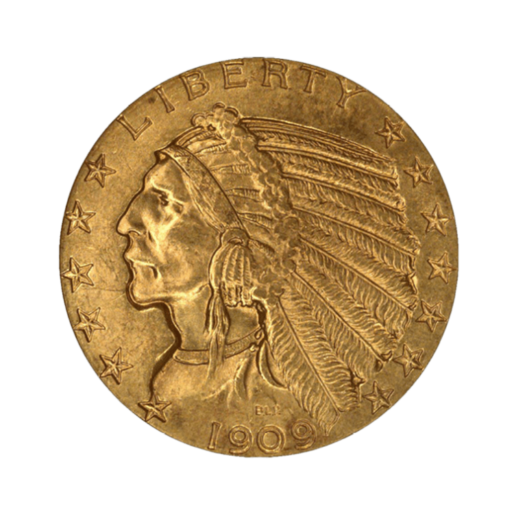 Gold 5 dollar half American Eagle Indian Head front