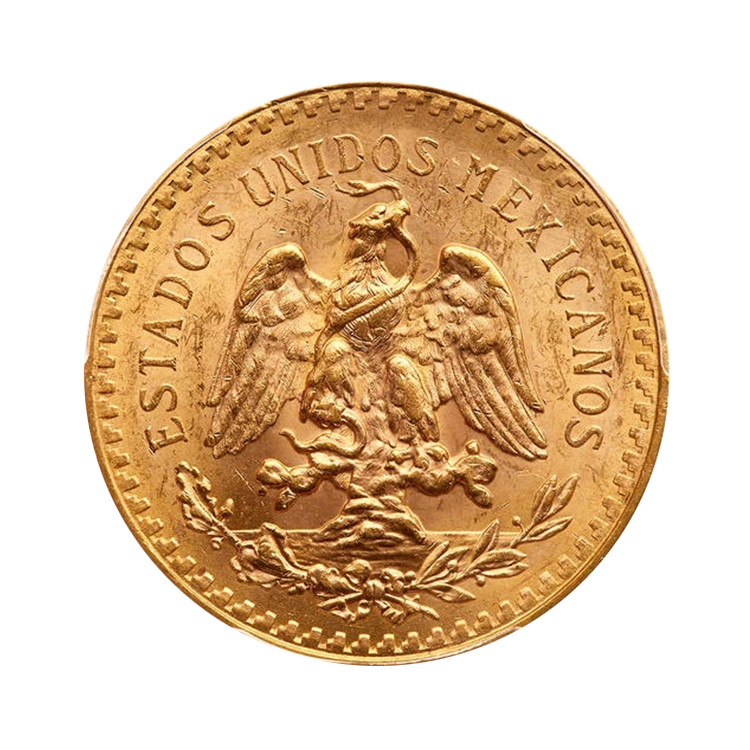 Gold 50 pesos coin Mexico front