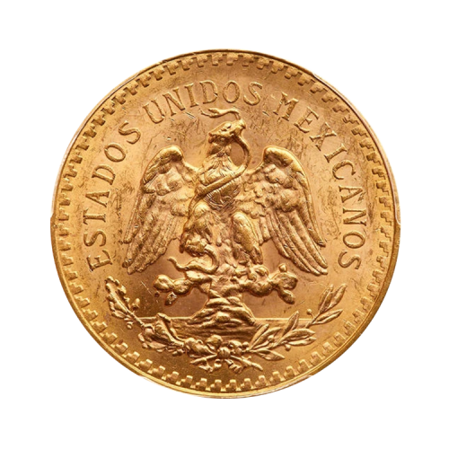 Gold 50 pesos coin Mexico front