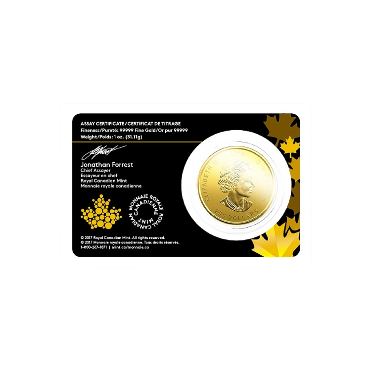 1 troy ounce gouden Call of the Wild series munt achterkant