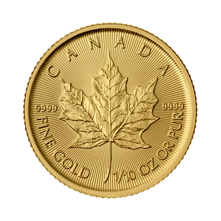 Gouden 1/10 troy ounce Maple Leaf munt voorkant