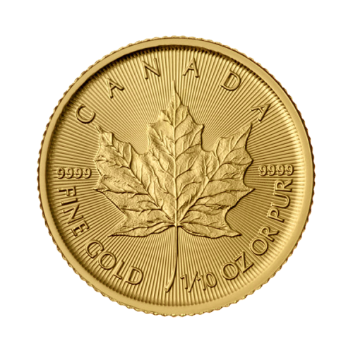 Gold 1/10 troy ounce Maple Leaf coin front