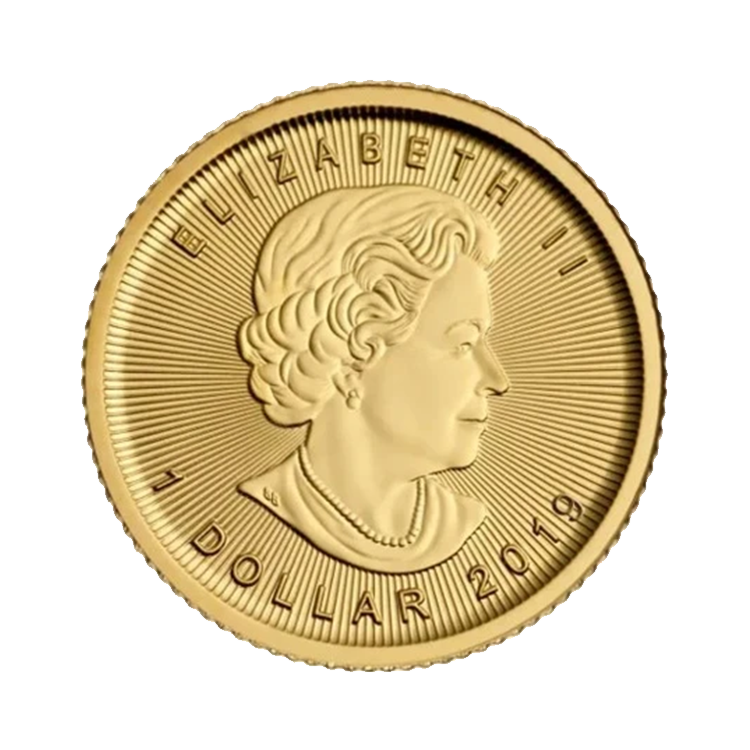 Achterkant 1/20 troy ounce gouden Maple Leaf munt