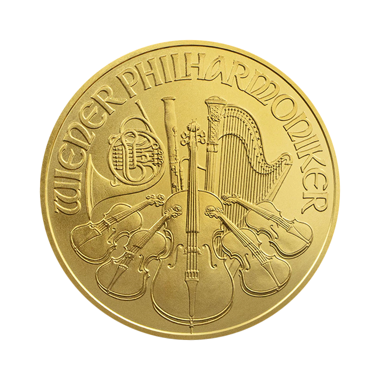 Voorkant 1 troy ounce gouden Philharmoniker munt