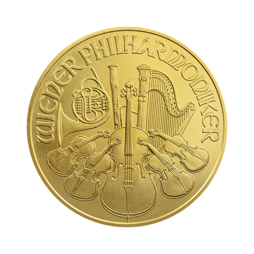 1 Troy ounce gold Philharmonic coin front