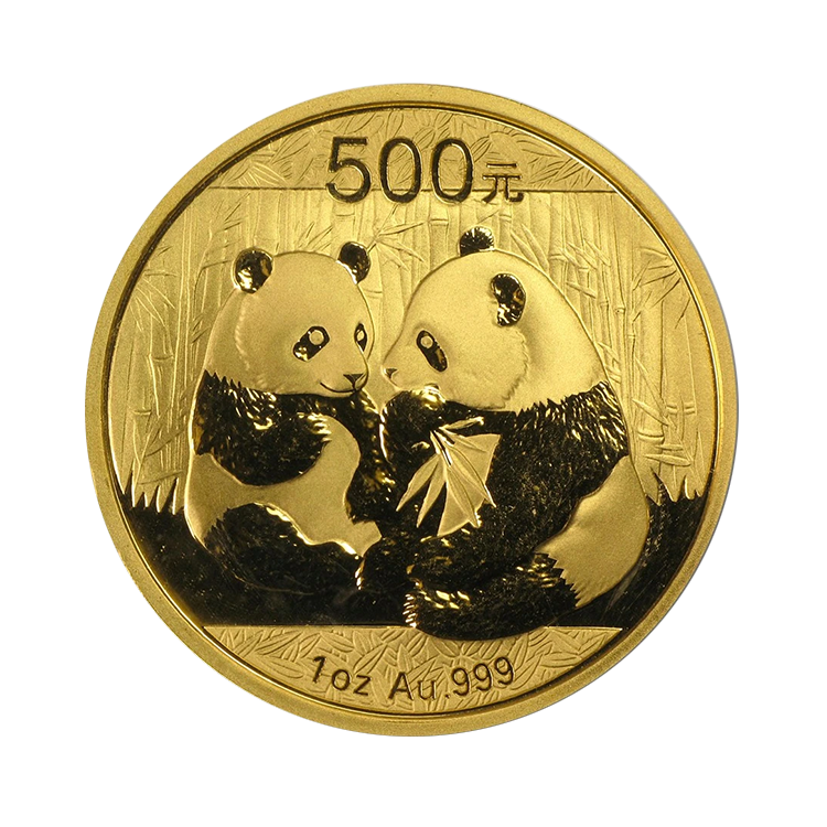 1 troy ounce gouden Panda munt voorkant