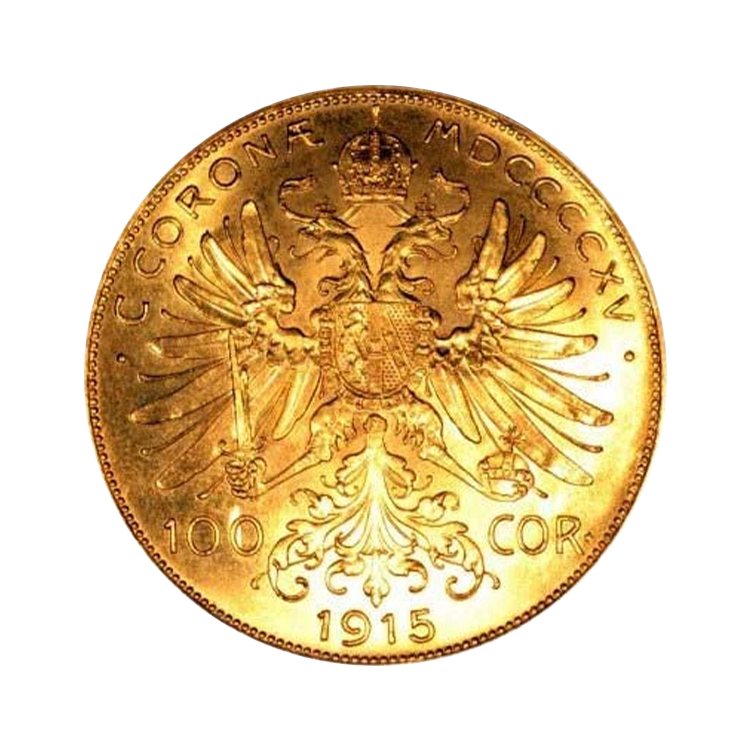 Gouden 100 Coronas munt uit Oostenrijk voorkant