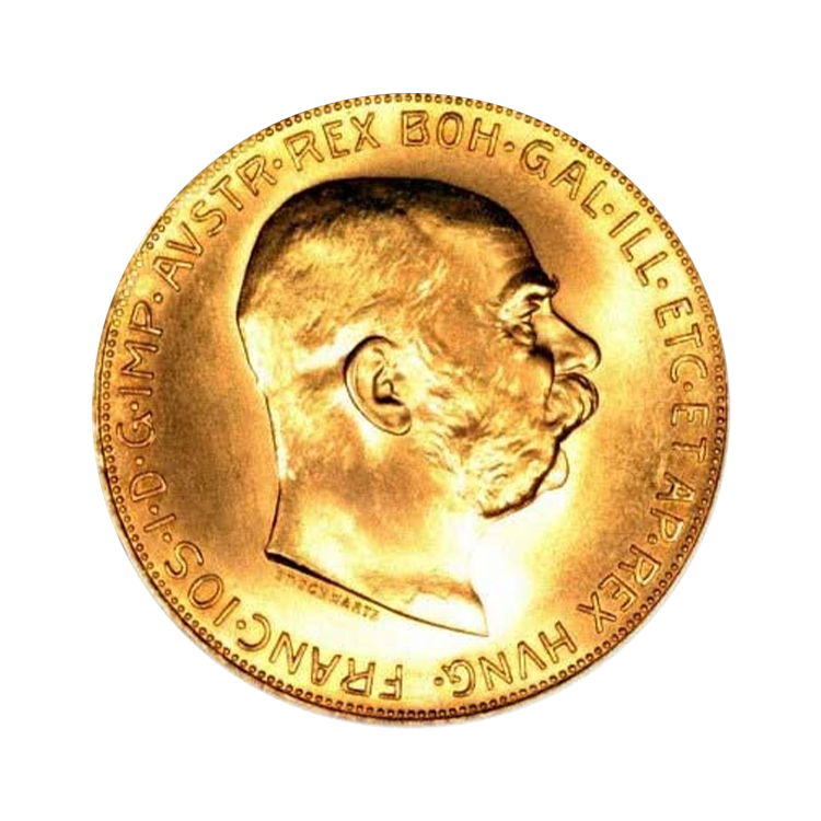 Gouden 100 Coronas munt uit Oostenrijk achterkant