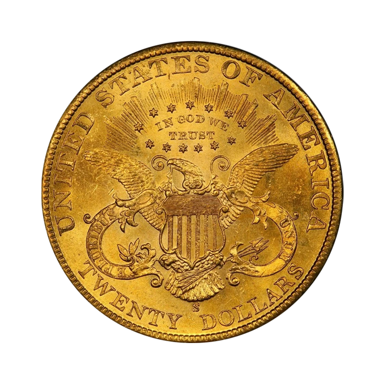 $20 gouden munt Double Eagle (Coronet Head) achterkant