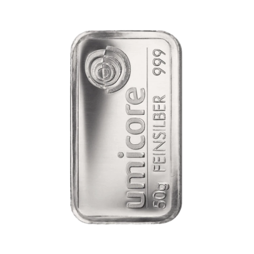 Silver bar 50 grams front