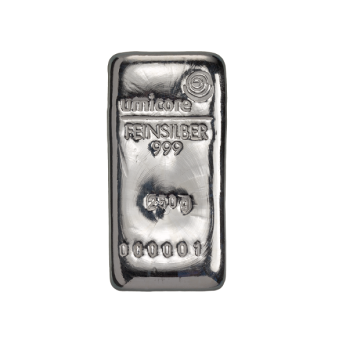 Silver bar 250 grams of various producers front