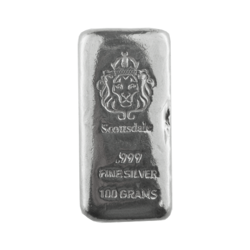 Silver bar 100 grams various producers front