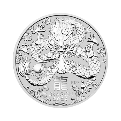 2 troy ounce zilveren munt Lunar 2024 voorkant