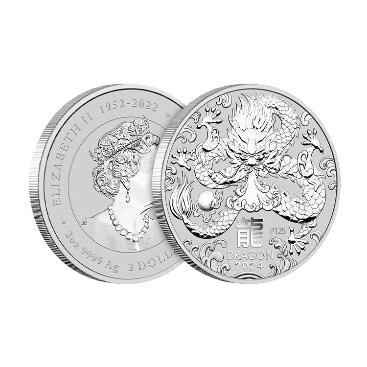 2 troy ounce zilveren munt Lunar 2024 perspectief 2