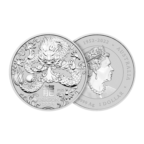 1 troy ounce zilveren munt Lunar 2024 voorkant