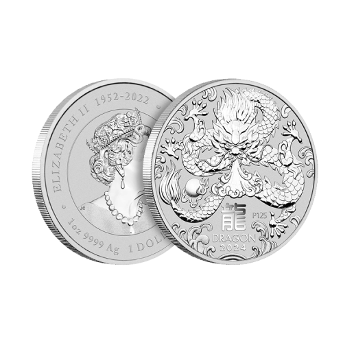 1 troy ounce zilveren munt Lunar 2024 voorkant