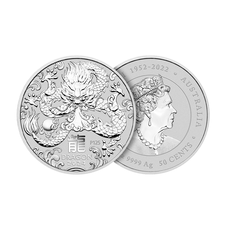 1/2 troy ounce zilveren munt Lunar 2024 perspectief 1