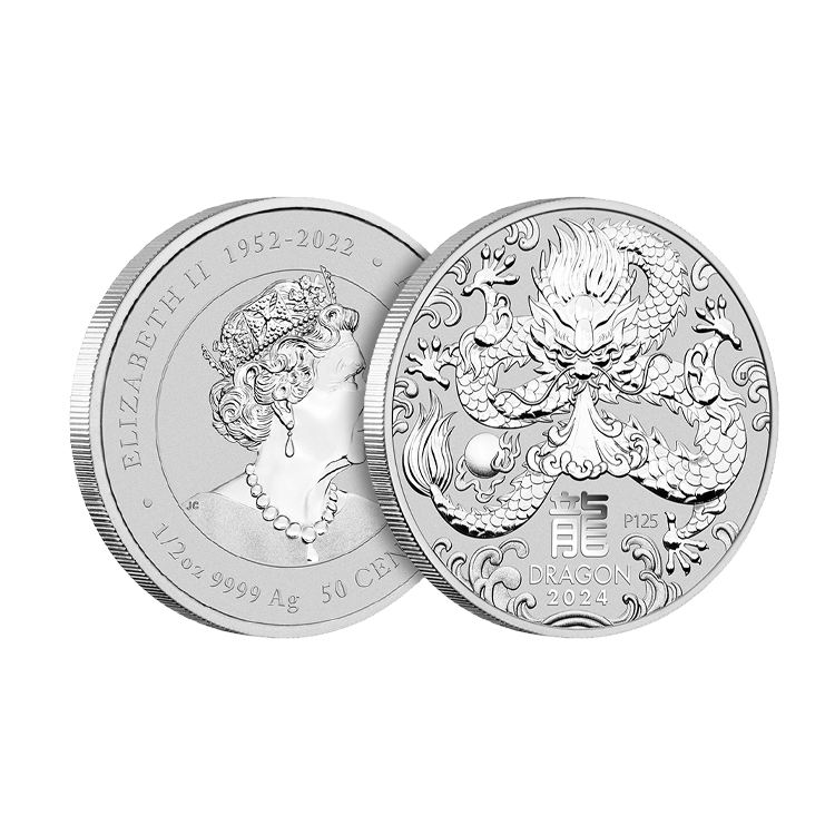 1/2 troy ounce zilveren munt Lunar 2024 perspectief 2