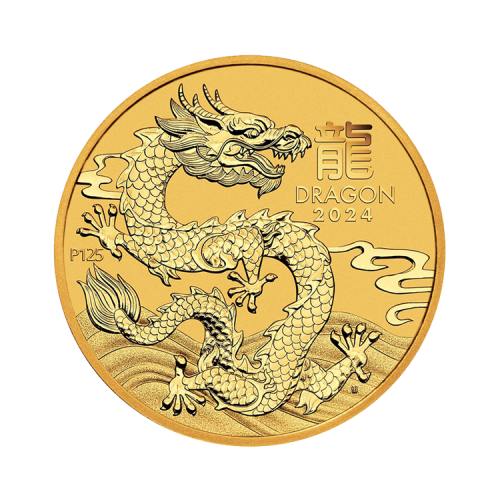 1/10 troy ounce gouden munt Lunar 2024 voorkant