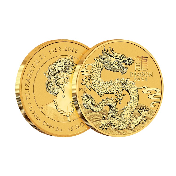 1/10 troy ounce gouden munt Lunar 2024 perspectief 2