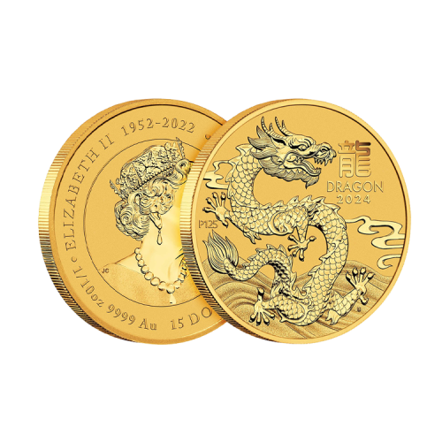 1/10 troy ounce gouden munt Lunar 2024 voorkant