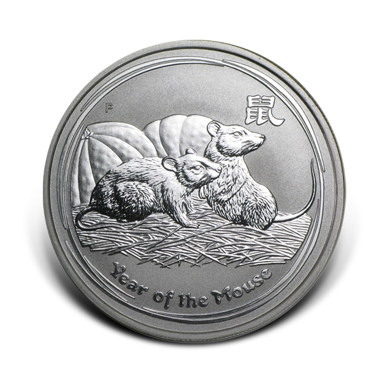 1 Troy ounce zilveren munt Lunar II 2008 zeldzaam achterkant