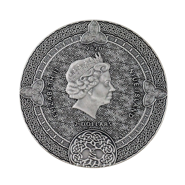 2 troy ounce zilveren munt Celtic kalender 2020 achterkant
