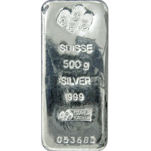 500 Grams silver bar various melters front