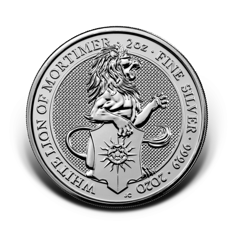 2 troy ounce zilveren munt Queens Beasts White Lion 2020 perspectief 5