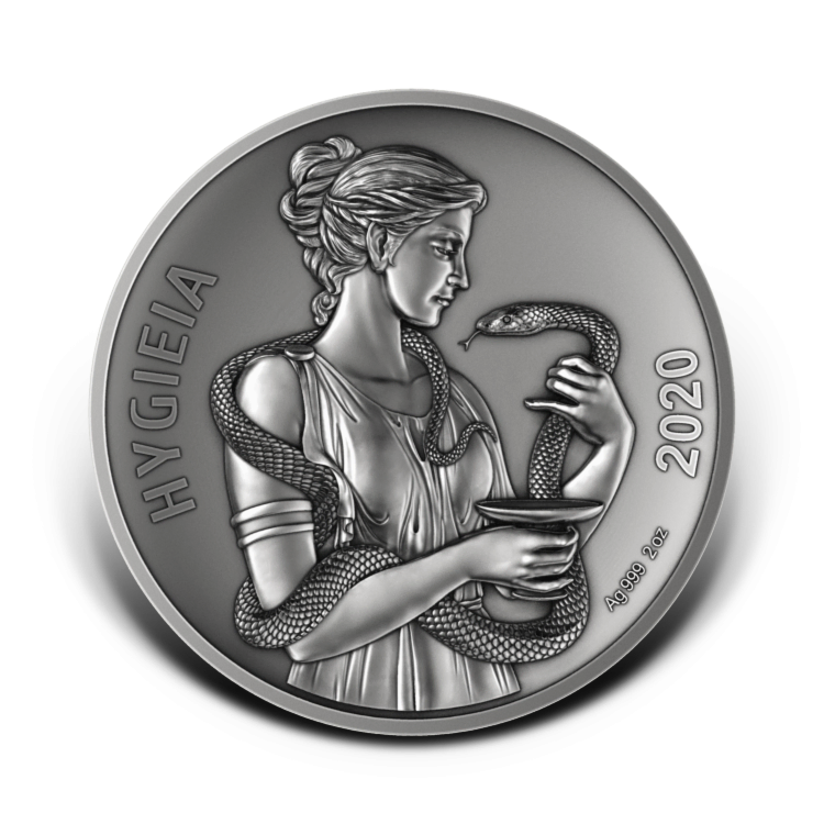 2 troy ounce zilveren munt Samoa Hygieia Piedfort - antieke afwerking 2020 perspectief 5
