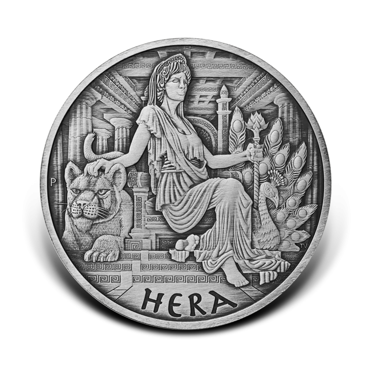 1 troy ounce silver coin gods of Olympus Hera 2022 antique front